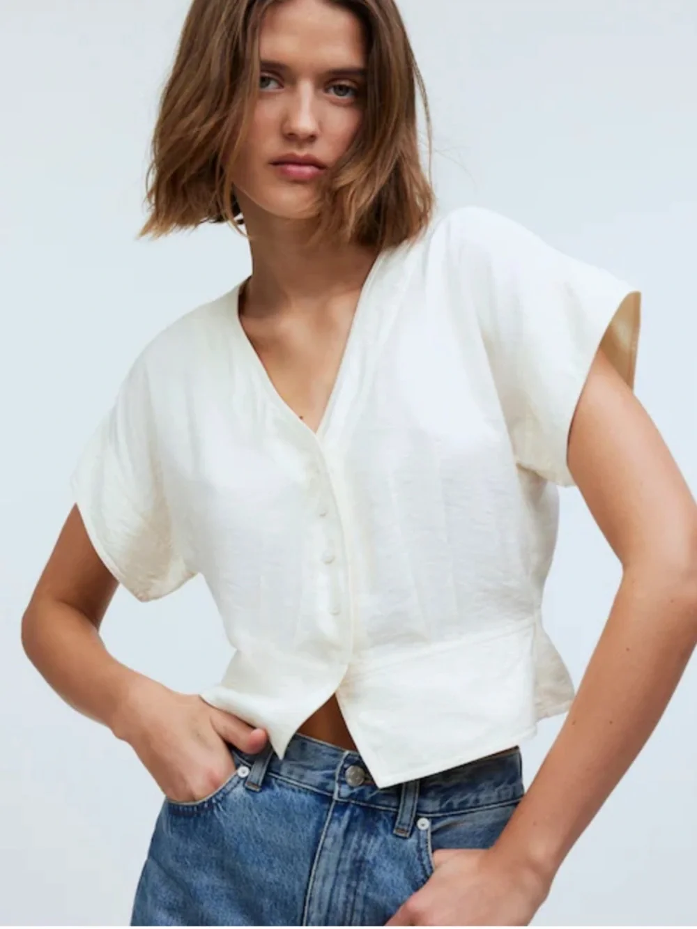 Madewell Pleated Boho Short Sleeve Blouse Top - Picture 1 of 7